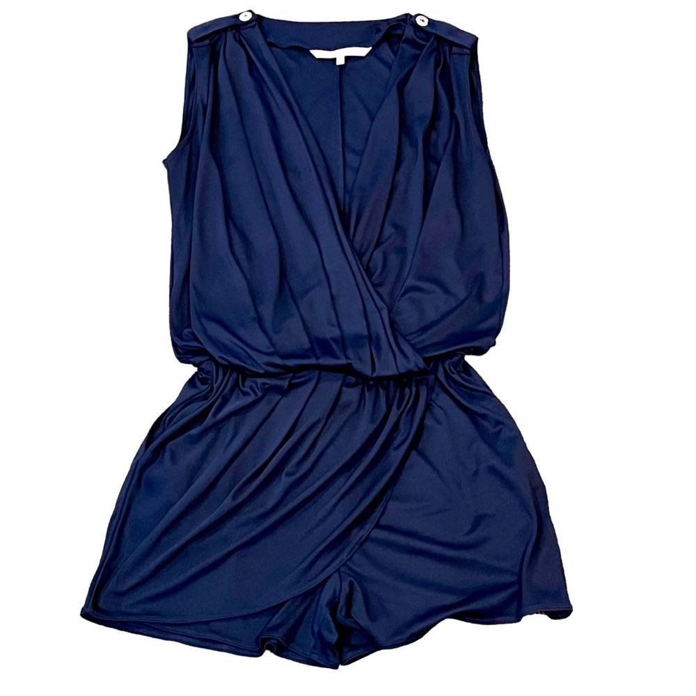 RACHEL ROY sleeveless shorts romper jumpsuit skort size small blue silky pockets - Picture 1 of 9